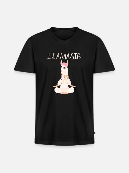 Funny Lama meditates - Men's Premium Organic T-shirt with V-neck - black