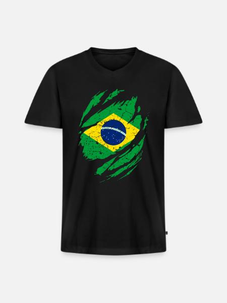 Brasilien Flagge - Männer Premium Bio T-Shirt mit V-Ausschnitt - Schwarz