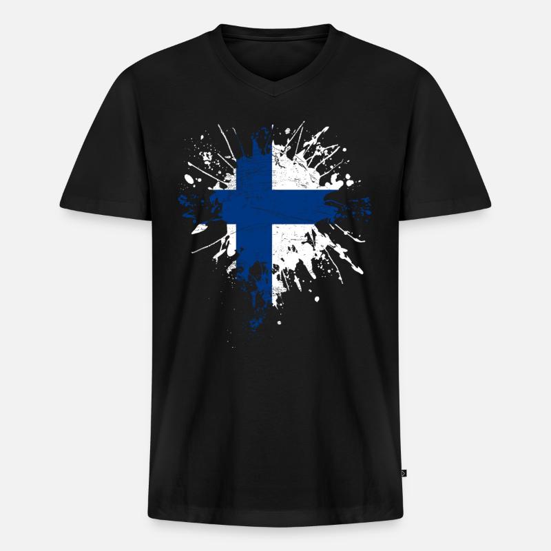 Finnland Flagge - Männer Premium Bio T-Shirt mit V-Ausschnitt - Schwarz