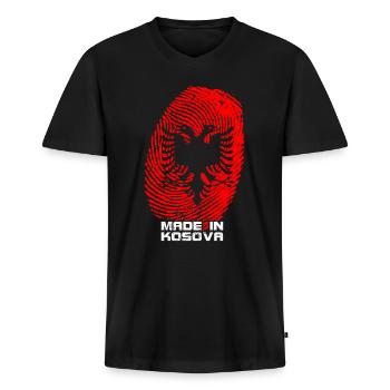 Made in Kosovo - Men's Premium Organic T-shirt with V-neck - black - Front - Nico (187cm)