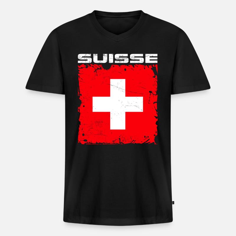 Schweiz Fan - Männer Premium Bio T-Shirt mit V-Ausschnitt - Schwarz
