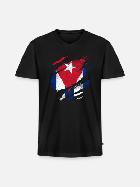 Cuba déchiré drapeau - T-shirt encolure en V Premium bio Homme - noir