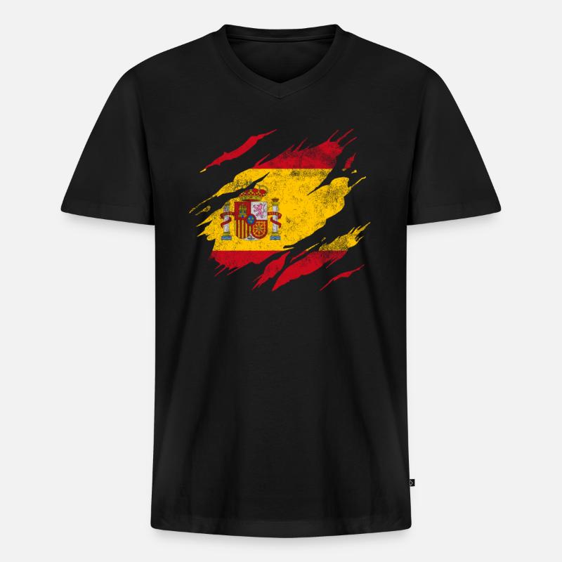 Spanien Flagge - Männer Premium Bio T-Shirt mit V-Ausschnitt - Schwarz