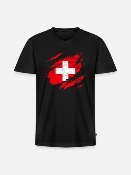 Drapeau suisse - T-shirt encolure en V Premium bio Homme - noir