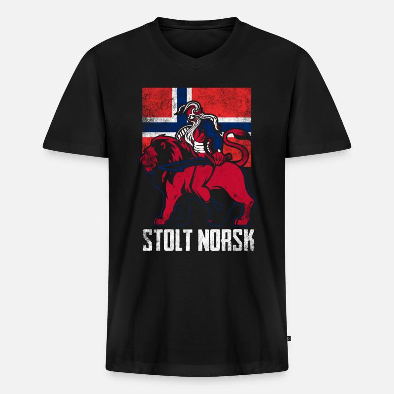 Stolzer Norweger - Männer Premium Bio T-Shirt mit V-Ausschnitt - Schwarz