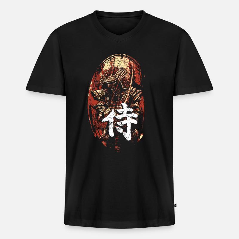 Samurai Japan Schrift Zeichen - Männer Premium Bio T-Shirt mit V-Ausschnitt - Schwarz