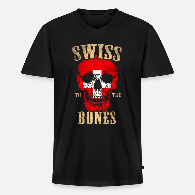 Schweizer bis auf die Knochen - Männer Premium Bio T-Shirt mit V-Ausschnitt - Schwarz