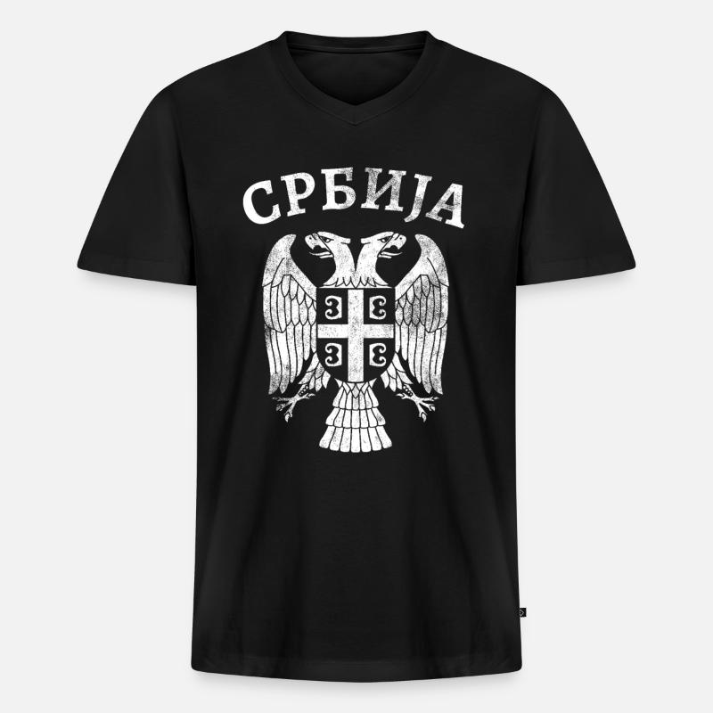 Serbien Adler Wappen - Männer Premium Bio T-Shirt mit V-Ausschnitt - Schwarz