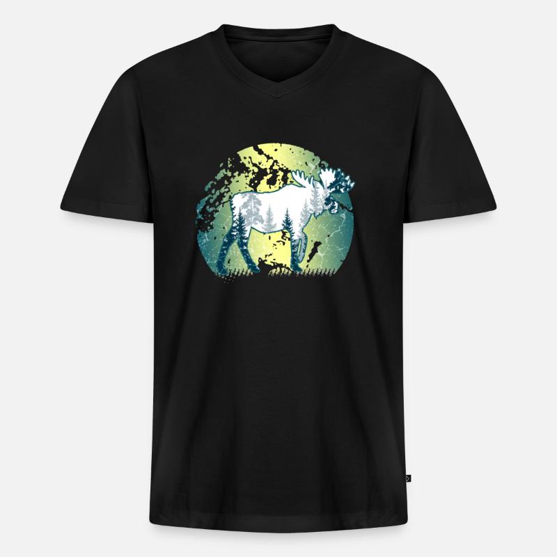 Elch - Männer Premium Bio T-Shirt mit V-Ausschnitt - Schwarz