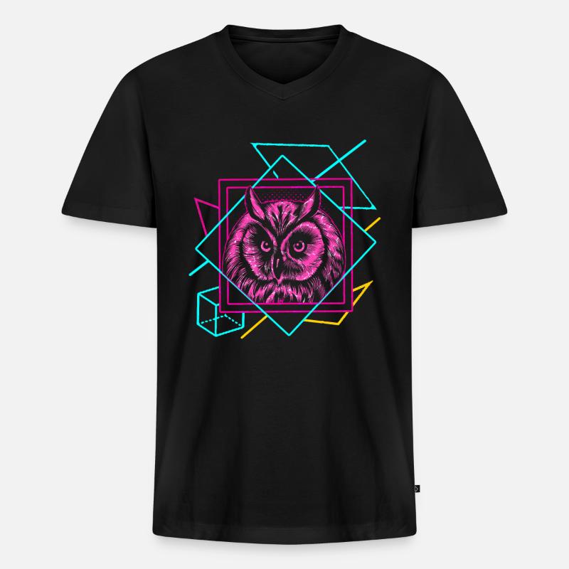 Eule - Männer Premium Bio T-Shirt mit V-Ausschnitt - Schwarz