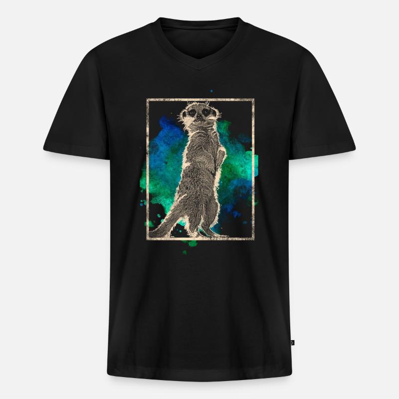 Erdmännchen - Männer Premium Bio T-Shirt mit V-Ausschnitt - Schwarz