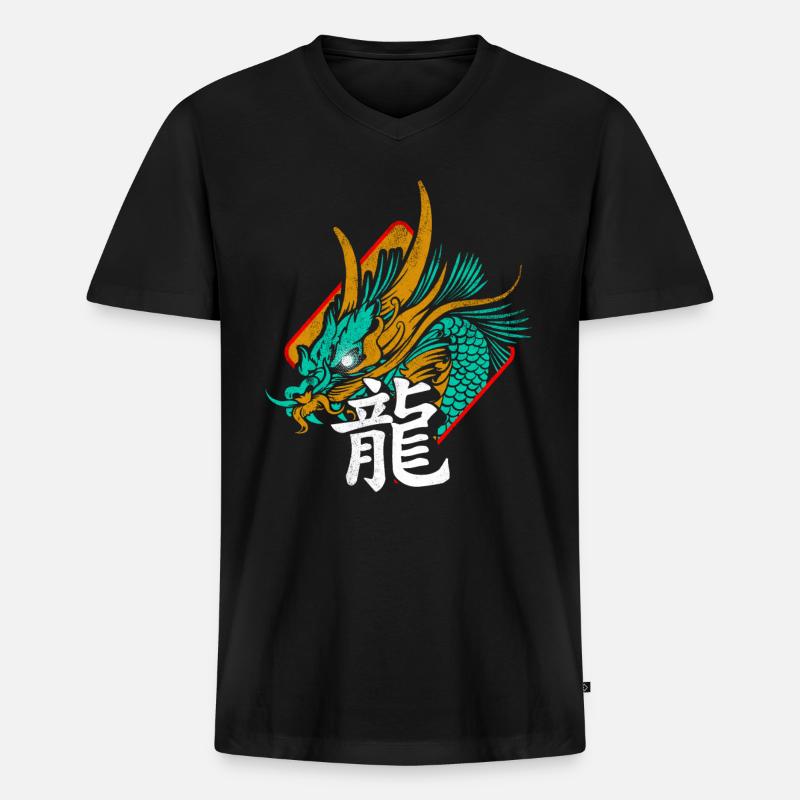 Drache China Schirftzeichen - Männer Premium Bio T-Shirt mit V-Ausschnitt - Schwarz