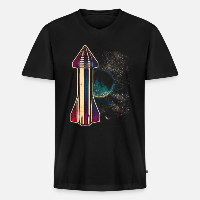 Astronave Rocket - Maglietta ecologica premium da uomo con scollo a V - nero
