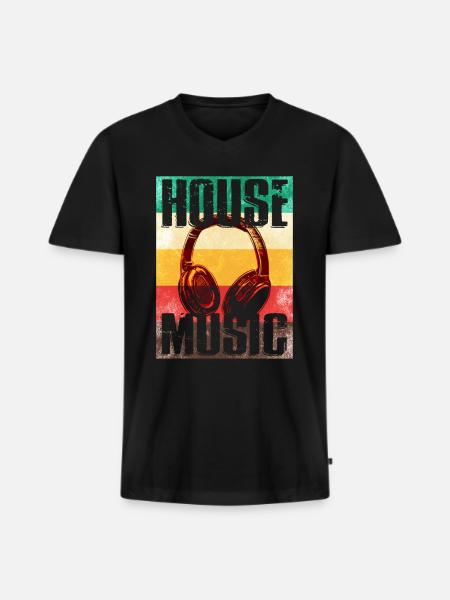 House Musik - Männer Premium Bio T-Shirt mit V-Ausschnitt - Schwarz