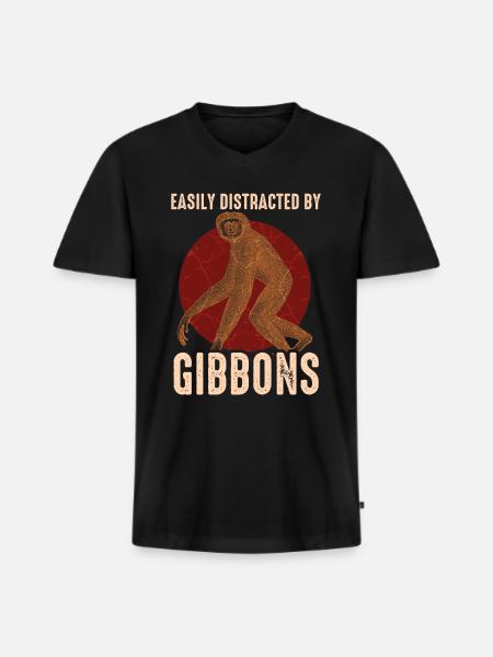 Gibbon - Männer Premium Bio T-Shirt mit V-Ausschnitt - Schwarz