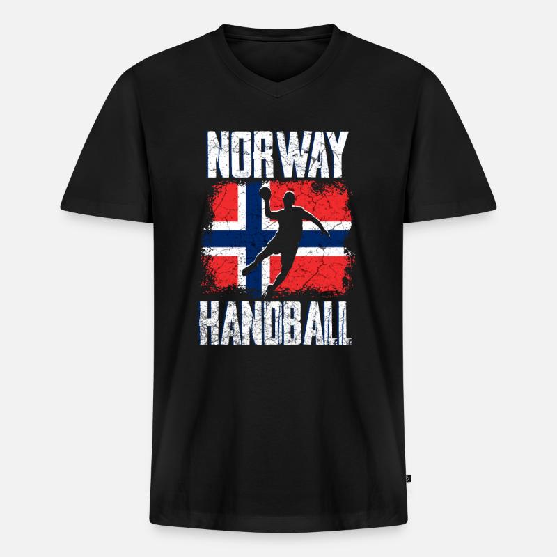 Norwegen Handball - Männer Premium Bio T-Shirt mit V-Ausschnitt - Schwarz