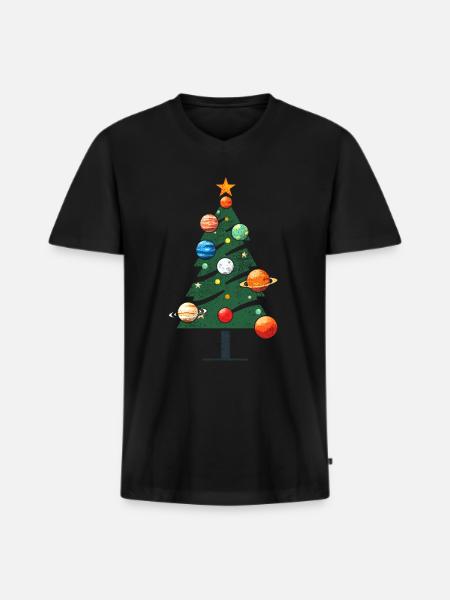Weihnachtsbaum mit Planeten - Männer Premium Bio T-Shirt mit V-Ausschnitt - Schwarz