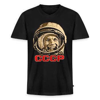 Juri Gagarin - Männer Premium Bio T-Shirt mit V-Ausschnitt - Schwarz - Vorne - Nico (187cm)