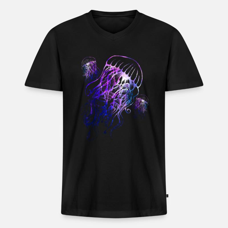 Bunte Qualle - Männer Premium Bio T-Shirt mit V-Ausschnitt - Schwarz