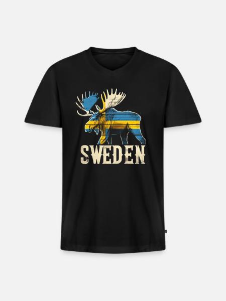 Moose with Sweden flag - Men's Premium Organic T-shirt with V-neck - black
