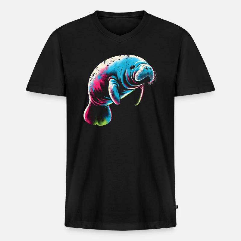 Seekuh Manatee - Männer Premium Bio T-Shirt mit V-Ausschnitt - Schwarz
