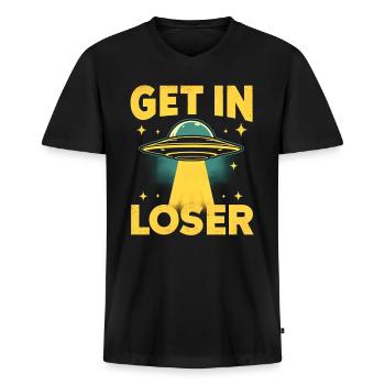 Steig ein Verlierer - Lustiges Alien Ufo - Männer Premium Bio T-Shirt mit V-Ausschnitt - Schwarz - Vorne - Nico (187cm)