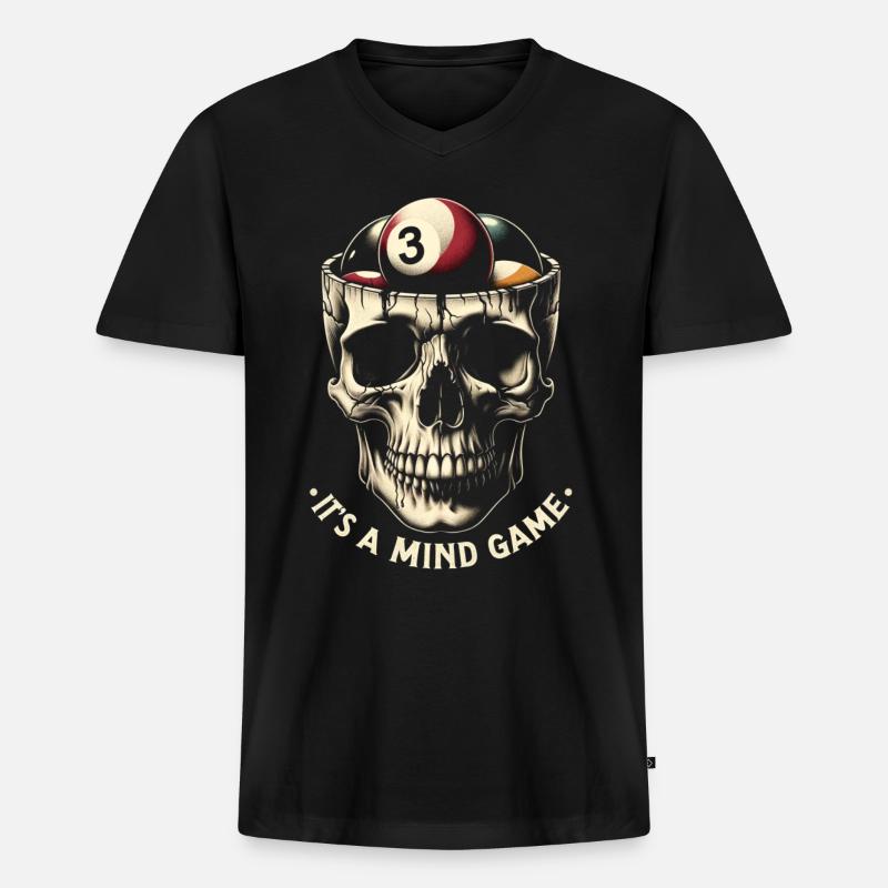 Billard Poolbillard Snooker Schädel - Männer Premium Bio T-Shirt mit V-Ausschnitt - Schwarz