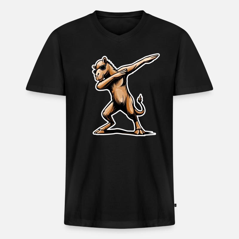 Stylisches Dabbing-Dromedar Design Geschenk - Männer Premium Bio T-Shirt mit V-Ausschnitt - Schwarz