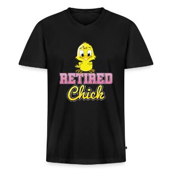 Retired Chick Funny Humorous Veterans Retirees - Men's Premium Organic T-shirt with V-neck - black - Front - Nico (187cm)