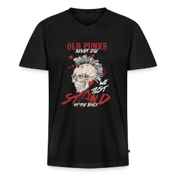 Old Punk Never Die Lustige Metalcore Rock Musik - Männer Premium Bio T-Shirt mit V-Ausschnitt - Schwarz - Vorne - Nico (187cm)