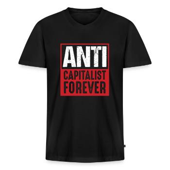 Anti politische Ideologie Profit wirtschaftlicher Handel - Männer Premium Bio T-Shirt mit V-Ausschnitt - Schwarz - Vorne - Nico (187cm)