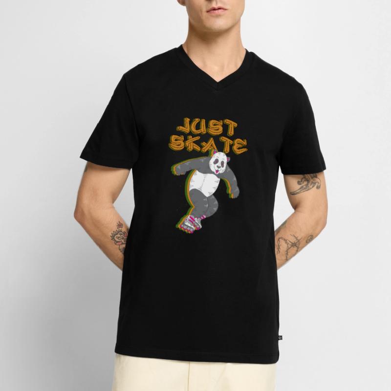 Einfach Skate Panda Inline Skating Rollerblading Geschenk Männer Premium Bio T-Shirt mit V-Ausschnitt