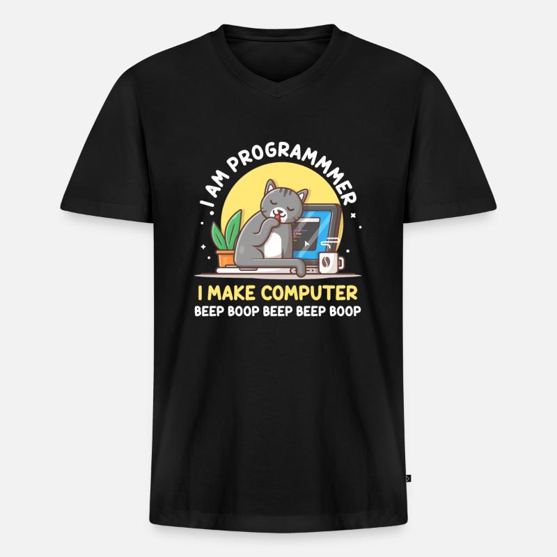 Cat Programmer Coder Developer Kitten Computer - T-shirt encolure en V Premium bio Homme - noir
