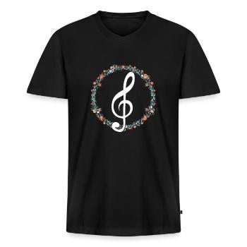 Clef Floral Choir Choral Music Musicien Chanteur - T-shirt encolure en V Premium bio Homme - noir - Devant - Nico (187cm)