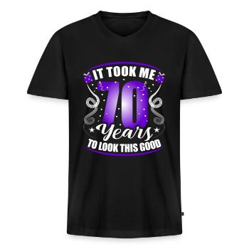 70th Birthday - Men's Premium Organic T-shirt with V-neck - black - Front - Nico (187cm)
