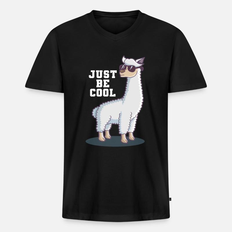 Lama - Männer Premium Bio T-Shirt mit V-Ausschnitt - Schwarz
