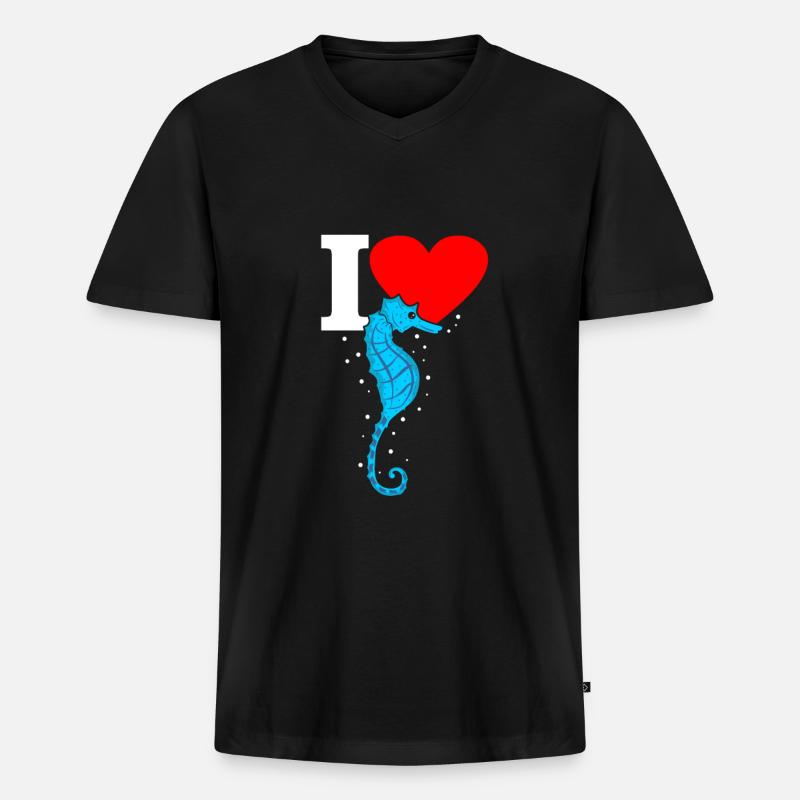 Seepferd - Männer Premium Bio T-Shirt mit V-Ausschnitt - Schwarz