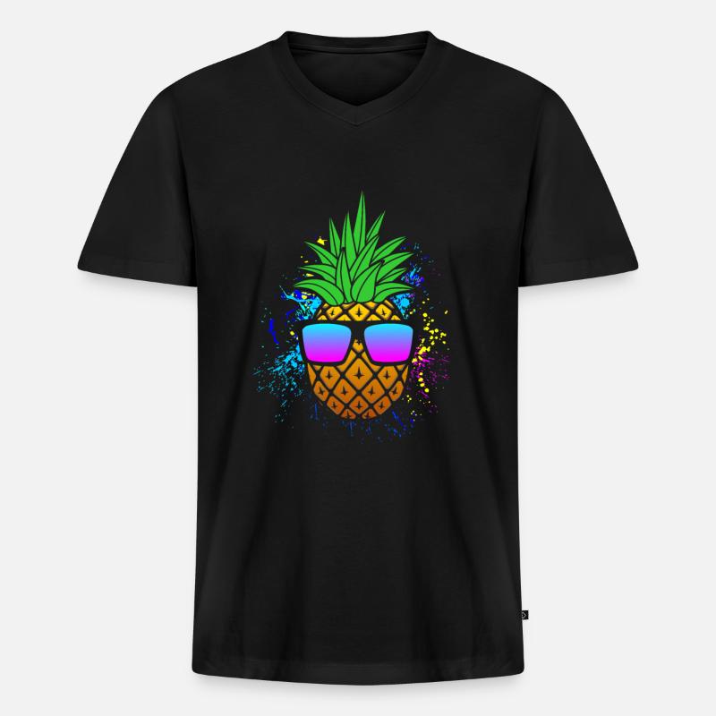 Ananas - Männer Premium Bio T-Shirt mit V-Ausschnitt - Schwarz
