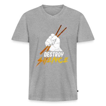 Schlagzeug - Männer Premium Bio T-Shirt mit V-Ausschnitt - Grau meliert - Vorne
