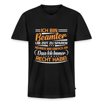 Beamter - Männer Premium Bio T-Shirt mit V-Ausschnitt - Schwarz - Vorne - Nico (187cm)