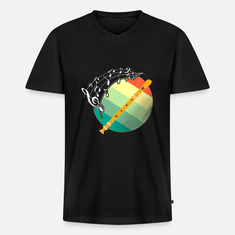 Querflöte - Männer Premium Bio T-Shirt mit V-Ausschnitt - Schwarz