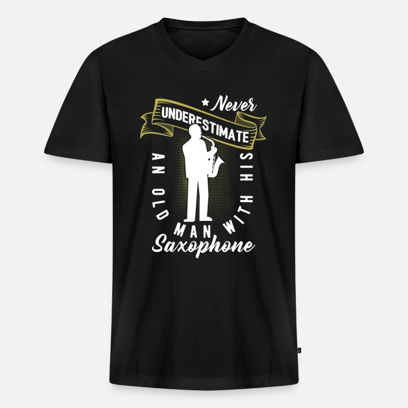 Saxophone - Männer Premium Bio T-Shirt mit V-Ausschnitt - Schwarz