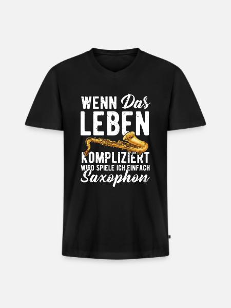 Saxophone - Männer Premium Bio T-Shirt mit V-Ausschnitt - Schwarz