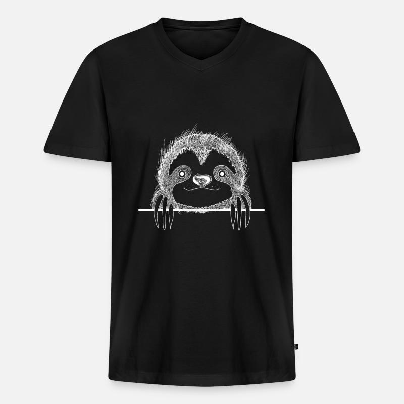 Faultier - Männer Premium Bio T-Shirt mit V-Ausschnitt - Schwarz