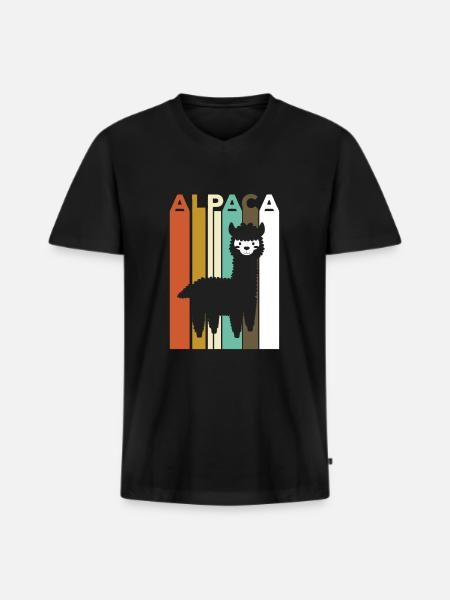 Alpaka Lama - Männer Premium Bio T-Shirt mit V-Ausschnitt - Schwarz
