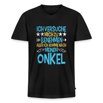 Onkel - Männer Premium Bio T-Shirt mit V-Ausschnitt - Schwarz - Vorne - Nico (187cm)