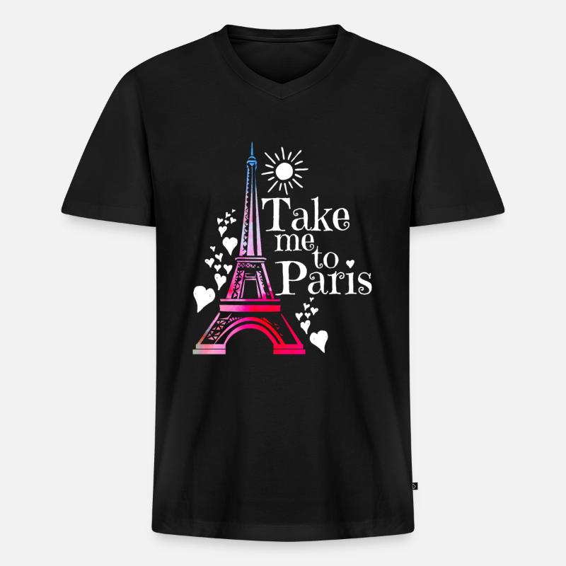Paris - Männer Premium Bio T-Shirt mit V-Ausschnitt - Schwarz
