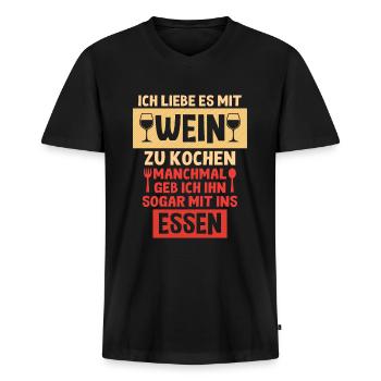 Wein - Männer Premium Bio T-Shirt mit V-Ausschnitt - Schwarz - Vorne - Nico (187cm)