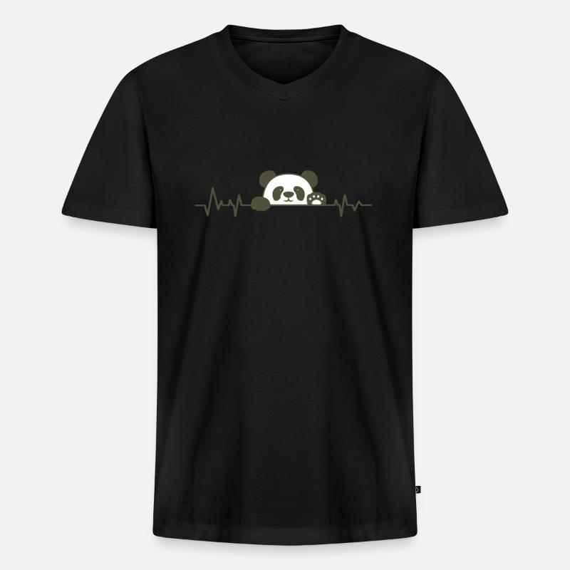 Panda - Männer Premium Bio T-Shirt mit V-Ausschnitt - Schwarz