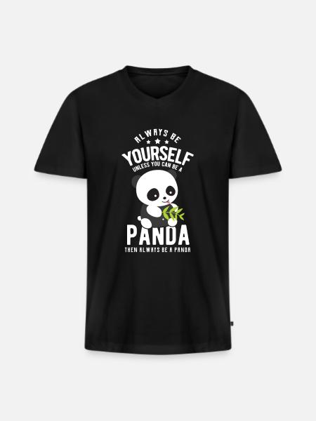 Panda - Männer Premium Bio T-Shirt mit V-Ausschnitt - Schwarz